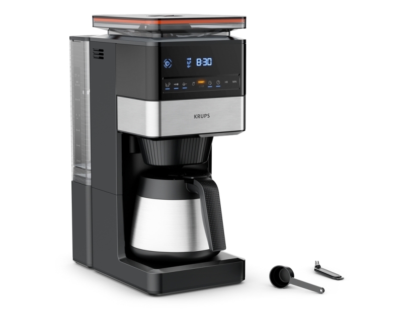 Krups Grind Aroma XL KT8428, Suodatinkahvinkeitin, Kahvipavut, Sisäänrakennettu jauhin, 1000 W, musta, Ruostumaton teräs