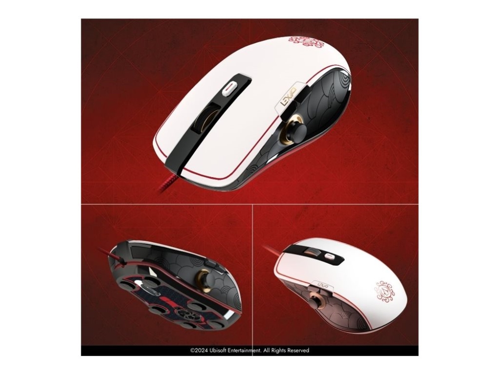 Lexip - Initiate Bundle - mouse - USB-A - black gold red white - with Ubisoft mouse pad and Assassin's Creed Shadows - Mus - 6 knapper - Guld