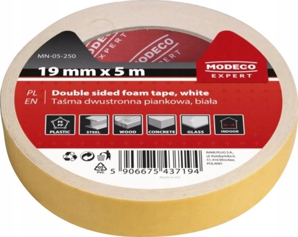 EXPERT WHITE SIDED FOAM TAPE 19 MM X 5 M [EXPERT] - 1shot
