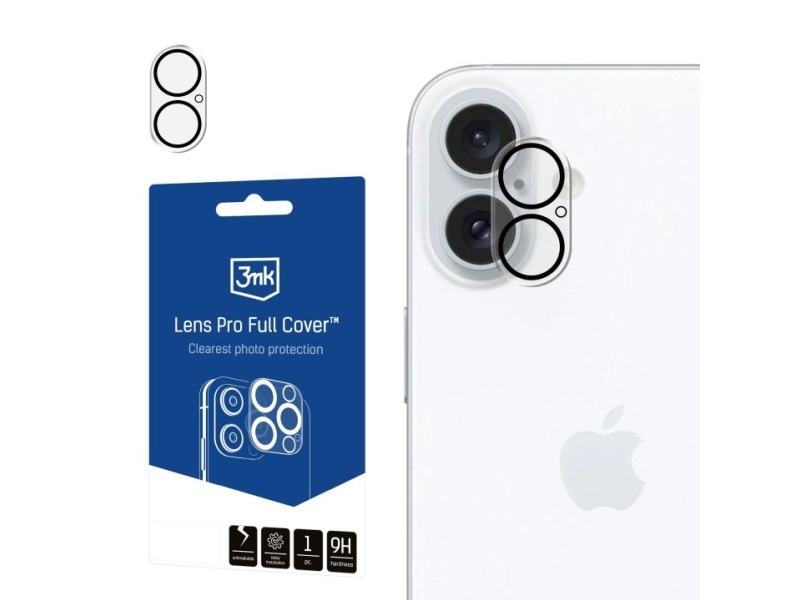 3MK Lens Pro Full Cover, Apple, iPhone 16, iPhone 16 Plus, Fallsäker, Reptålig, Transparent, 1 styck 3MK Lens Pro Full Cover, Apple, iPhone 16, iPhone 16 Plus, Fallsäker, Reptålig, Transparent, 1 styck