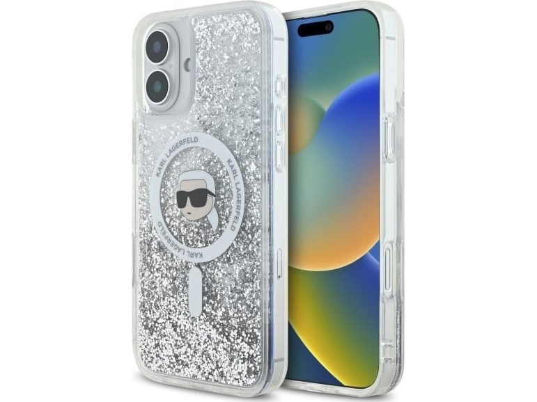 Karl Lagerfeld Liquid Glitter Karl MagSafe etui til iPhone 16 (gennemsigtig)