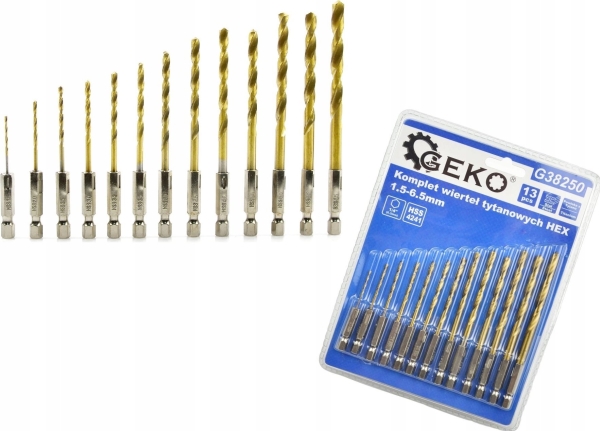 Wiertlo Geko sæt bor af titaniumnitrid 1,5-6,5 mm 13 stk. hex
