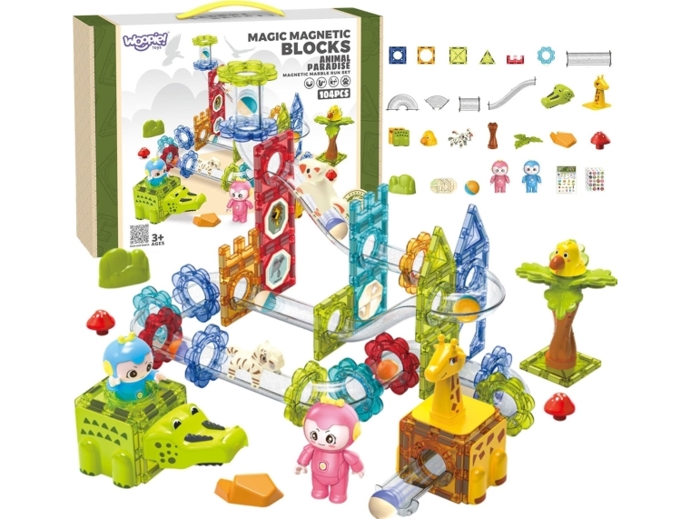 Woopie Woopie Magnetische Blöcke Tierparadies Kugelbahn 104 El.