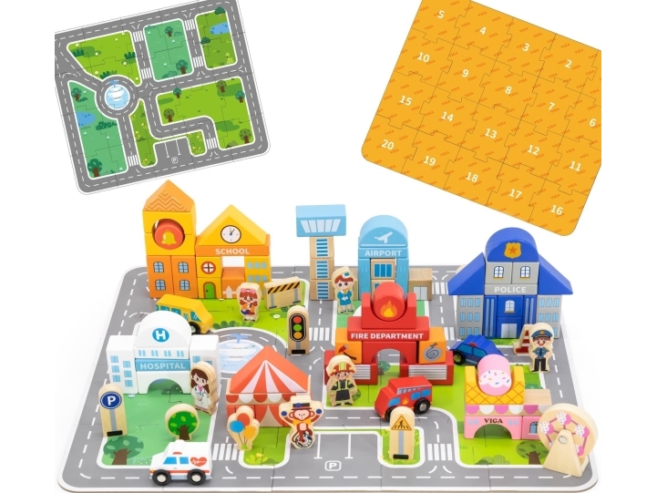 Viga Toys Viga Medinis Miesto Statybos Rinkinys Su Dėžute
