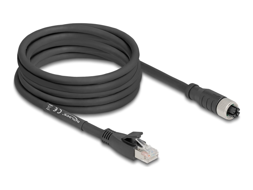 Delock - Netzwerkkabel - 8-Polig M12-X (Buchse) Auf Rj-45 (Stecker) - 5 M - 6,8 Mm - S/Ftp - Cat 5E - X-Codiert, Flexibel - Schwarz