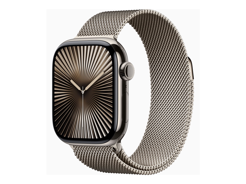 Apple Watch Series 10 (Gps + Cellular) - 42 Mm - Naturlig Titanium - Smart Ur Med Milanesisk Løkke - Rustfrit Stålnet - Naturlig - Håndledsstørrelse: