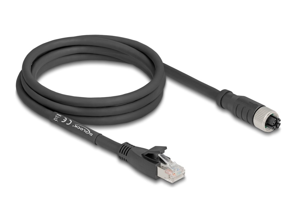 Delock - Netzwerkkabel - Rj-45 (Stecker) Auf 8-Polige M12-X (Buchse) - 2 M - 6,8 Mm - S/Ftp - Cat 5E - Pinless, X-Codiert, Flexibel - Schwarz