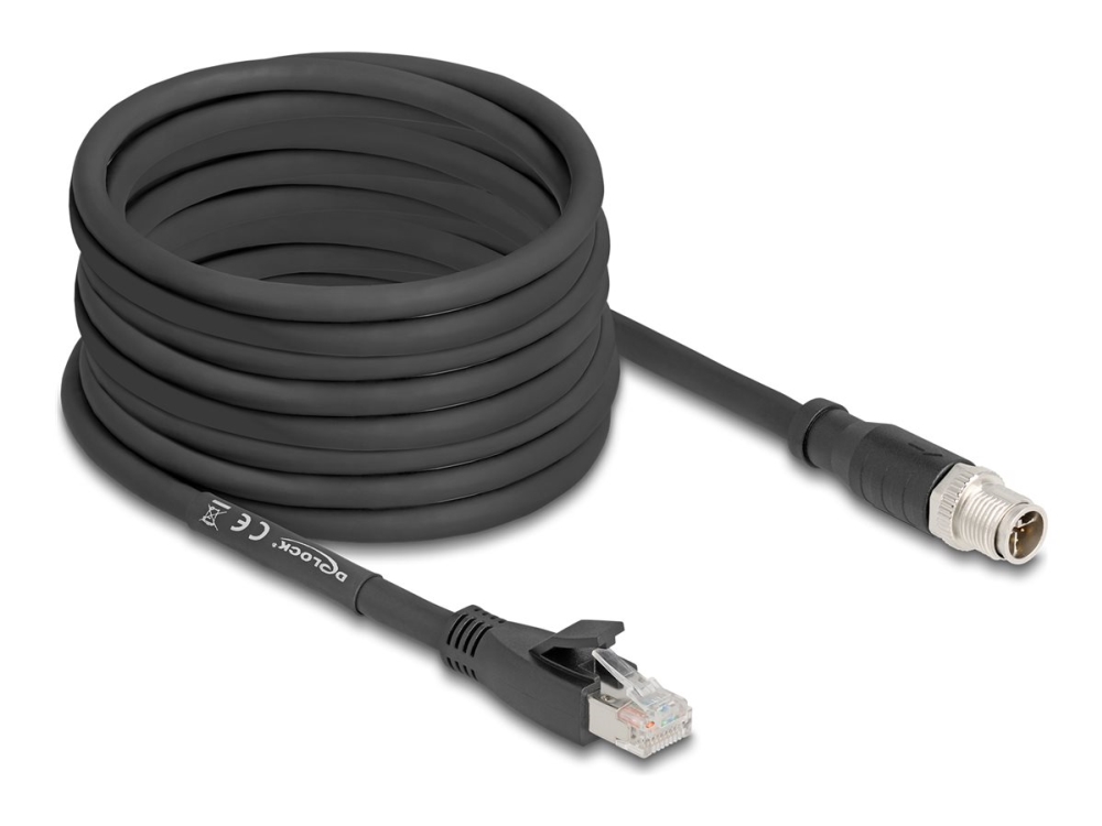 Delock - Netzwerkkabel - 8-Polig M12-X (Stecker) Auf Rj-45 (Stecker) - 10 M - 6,8 Mm - S/Ftp - Cat 5E - Pinless, X-Codiert, Flexibel - Schwarz