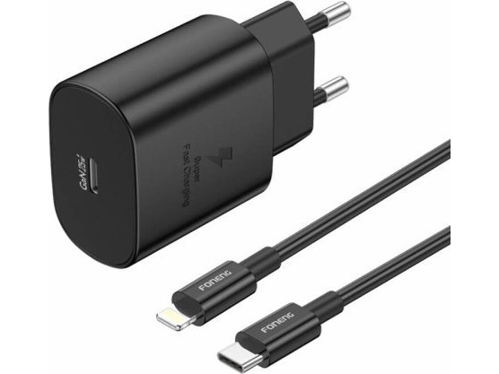 Foneng Netoplader Foneng Eu51 Usb-C 25W + Usb-C - Lightning-Kabel (Sort)