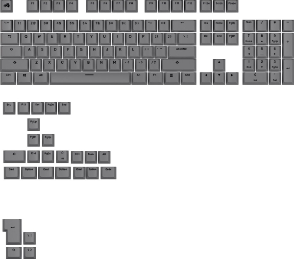 Klaviatūra Glorious GPBT Basics Keycaps, ANSI išdėstymas US, PBT, Dye-Sub –  Armor Pilkas