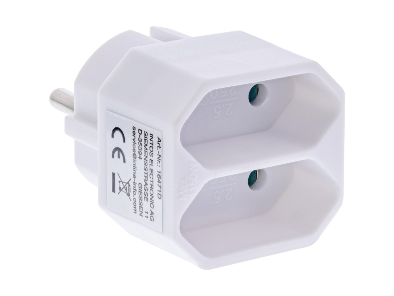 Inline 16471D, Typ F, Typ C (Eurostecker), Gerade, Gerade, Weiß, Hängebox