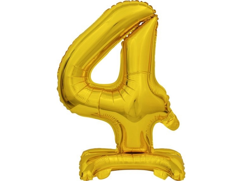 Amscan Folienballon Mini-Zahl 4 Mit Standfuß Gold 22X40 Cm 9910072