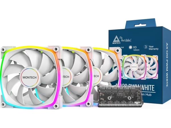 Montech Ax120 Pwm Argb Lüfter 3Er Pack Weiß - 120Mm (Ax120 3 In 1 Pack (W))