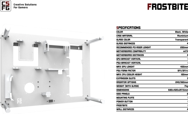 Csfg Frostbite M-itx Wall Mounted Chassis Hvit, Sølv