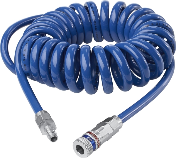 Sourcing Spiral hose with connectors CEJN Esafe 8x12mm 6m, blue | Trädgården - Trädgårdsredskap - Räfsor | GameStuff