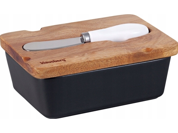 porslinssmörskål med kniv och lock akacia Klausberg KB-7784 svart | N - A | GameStuff