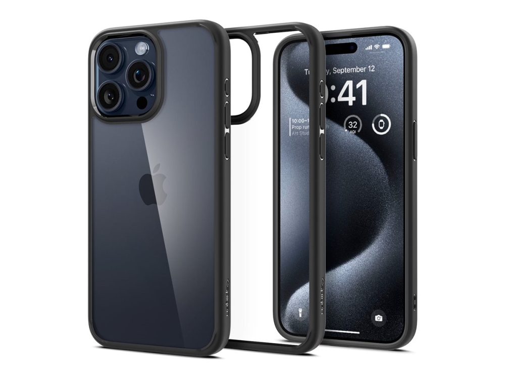 Spigen Ultra Hybrid - Bagsidecover Til Mobiltelefon - Polykarbonat, Termoplastisk Polyuretan (Tpu) - Mat Sort - For Apple Iphone 15 Pro