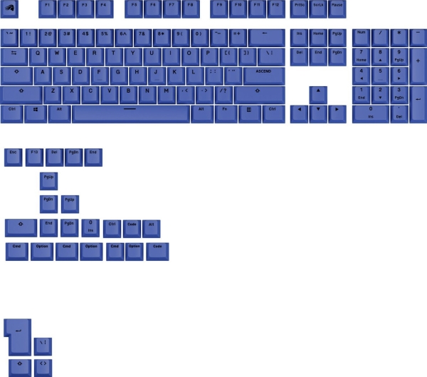 Klaviatūra Glorious GPBT Basics Keycaps, ANSI išdėstymas US, PBT, Dye-Sub –  Mana Mėlyna