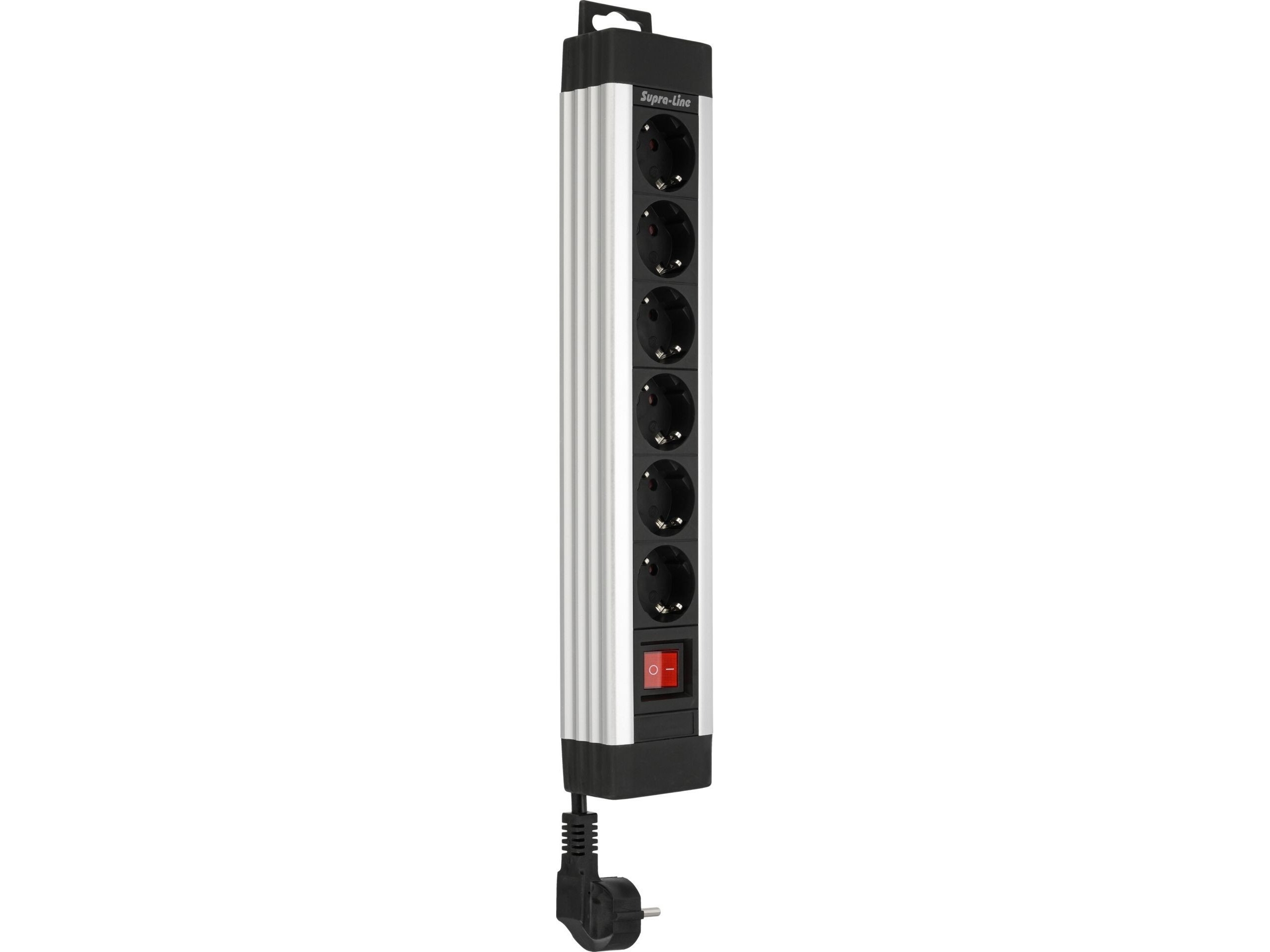 Rev Power Strip 6-Vejs 2,4 M Supraline Med Afbryder Sølv