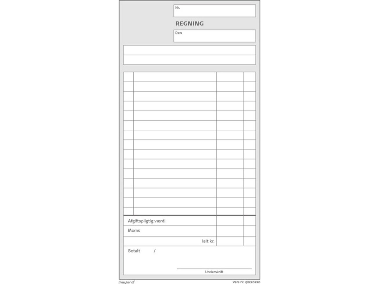 Regningsblok med afgift - 126x200 mm 2x50 blade | Papper & Emballage - Block & Post-It - Blanketter & bokföring | GameStuff