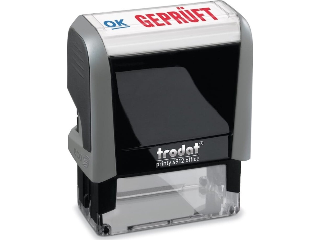 Trodat Printy 4912 Office - Stempel - Selv-Sværtende - 2-Farve (Blå, Rød) - Standardtekst - Geprüft - 18 X 47 Mm - Grå