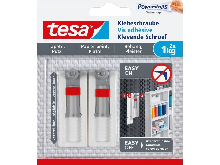 Tesa 77775-00000, Indendørs, Universal Krog, Grå, Rød, Hvid, Klæbestrimmel, 1 Kg, Gips