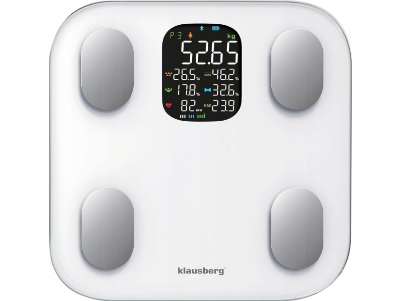 BADRUMSVÅG MED MÄTNING AV KROPPSFETT OCH KROPPSSAMMANSÄTTNING, SMART, BT, KLAUSBERG KB-7855 VIT | Hälsa - Personlig vård - Badrumsvågar | GameStuff
