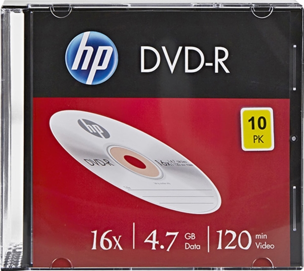 Hp Hp Dvd-R, Dme00085-3, 4,7 Gb, 16X, Slim Case, 10-Pak, Ikke Printbar, 12 Cm, 69314, Til Dataarkivering