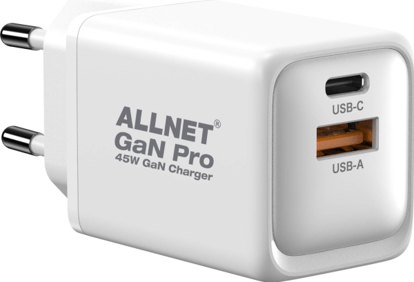 Allnet Ersatznetzteil Qc Usb-C Pd Gan Netzteil Power Supplyâ 45Â Watt 1X Usb Typ-A Qc, 1X Usb Typ-C**Eu Plug** (Psu-Ganpd-Usb-1A1c-45W)