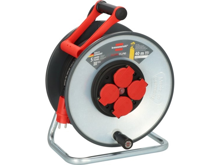 Brennenstuhl 9191400110, Svart, Röd, Plast, 4 AC-utgångar, Typ E/F, Rak, 40 m | EL Artiklar - Kablar och ledningar - Kabelrullar | GameStuff