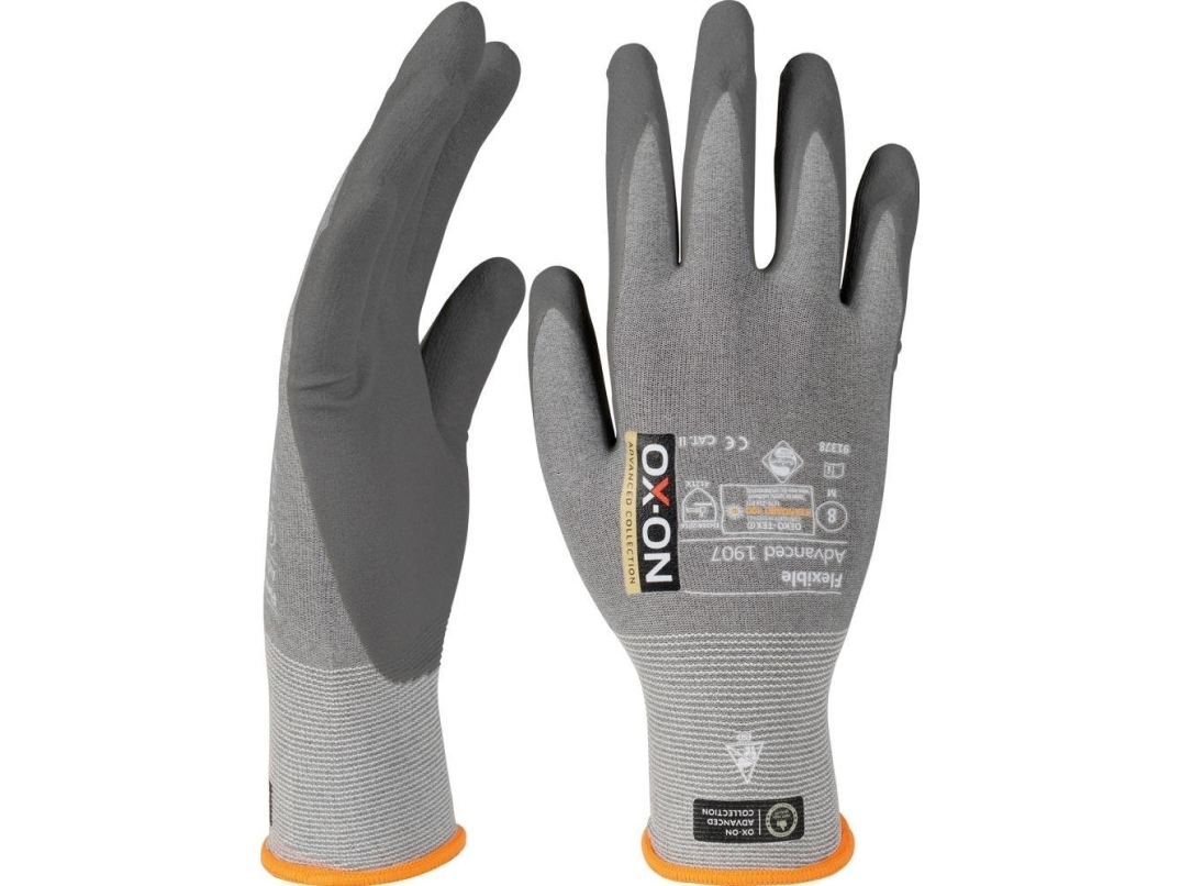 Handsker OX-ON Flexible Advanced 1907. Ekstremt slidstærk, ESD godkendt, udsøgtpasform, størrelse 9