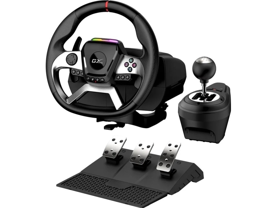 Genius GX Gaming SpeedMaster X5 FF Ratt, ratt med pedaler och växelspak, USB-C, svart, PC, PS4, XBOX One | Spel - Joystick och spelkontroller - Ratt & pedaler | GameStuff