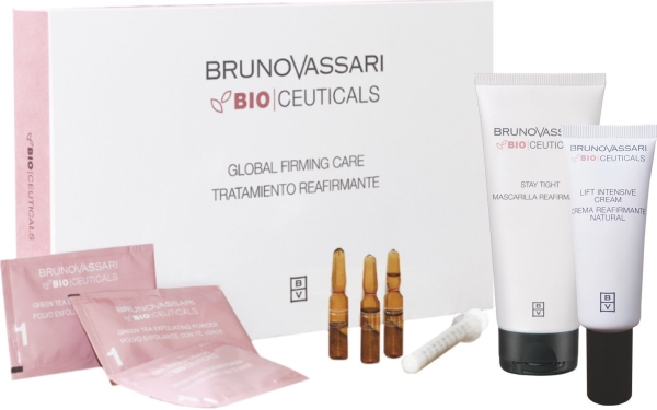 Global Firming Care Treatment Set Bruno Vassari: Bio Ceuticals, Green Tea, Exfoliating Powder, X3 Stk + Bio Ceuticals, Vitamin C, Ampullen Treatment