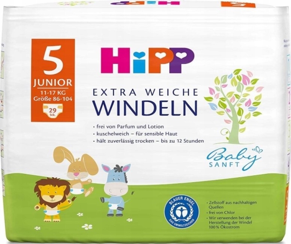 Hipp Extra Soft Nappies, 5 Size, 12-17 Kg, 29 Pcs., 92007