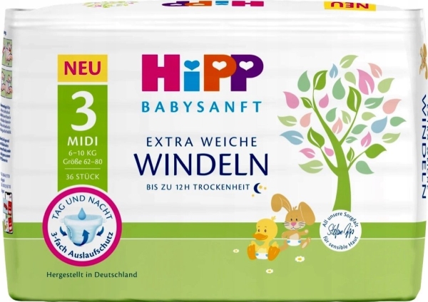 Hipp Extra Soft Nappies, 3 Size, 6-10 Kg, 36 Pcs., 92003