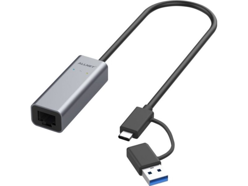 ALLNET USB 3.0 Type-C&amp A Ethernet Adapter 2.5 Multi-Gigabit LAN ALL-NC-2.5G-USBC/A - Nätverkskort - 1 000 Mbps (ALL-NC-2.5G-USBC_A) | Datortillbehör - Nätverk - Nätverkskort | GameStuff