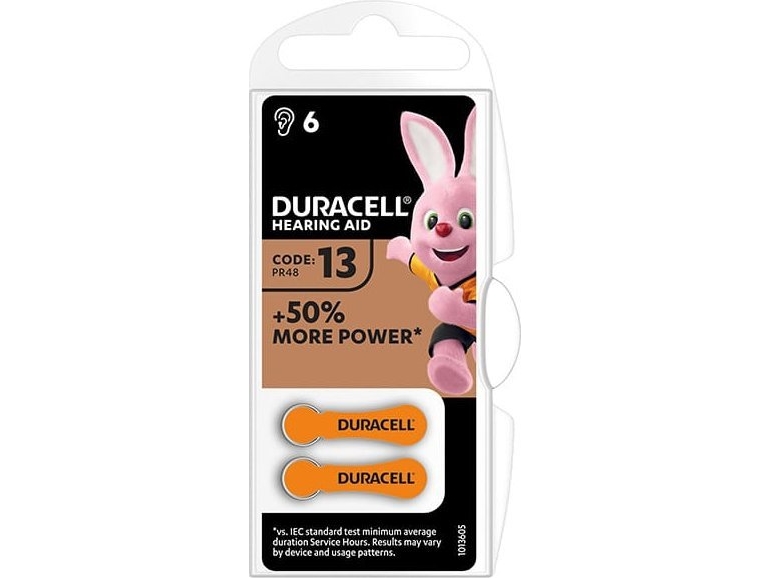 Zink-Luft-Batterie, Za13, Pr48, Ac13, Da13, Für Hörgeräte, Duracell, Blister, 6Er-Pack, 42436