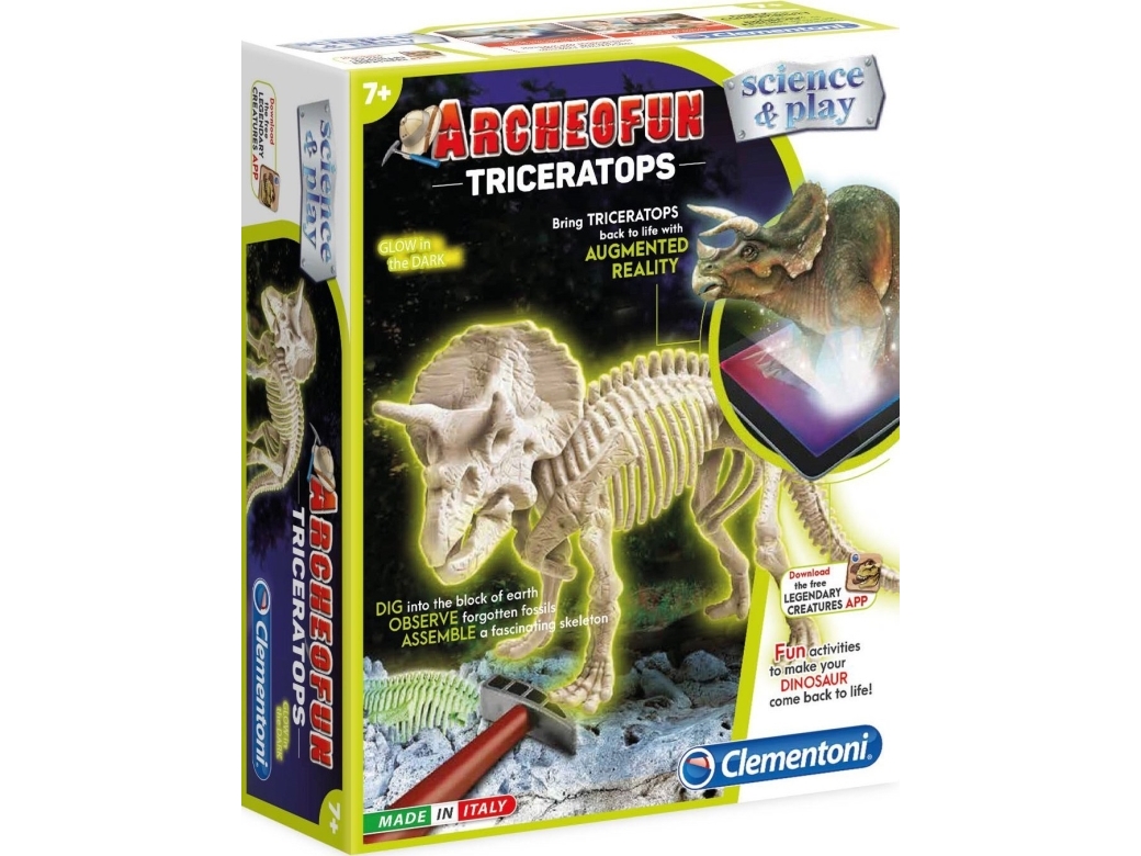 Clementoni, Mokslas - Žaidimas, Archeofun Triceratops Šviečia Tamsoje, Dėlionė, 61723, Unisex, 7+ Metai
