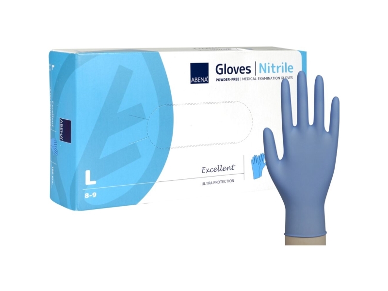Undersökningshandske, ABENA Excellent, L, blå, nitril, puderfri - (100 st.) | Rengöring - Rengöringsprodukter - Rengöringsmaskiner - Utrustning - Handskar | GameStuff