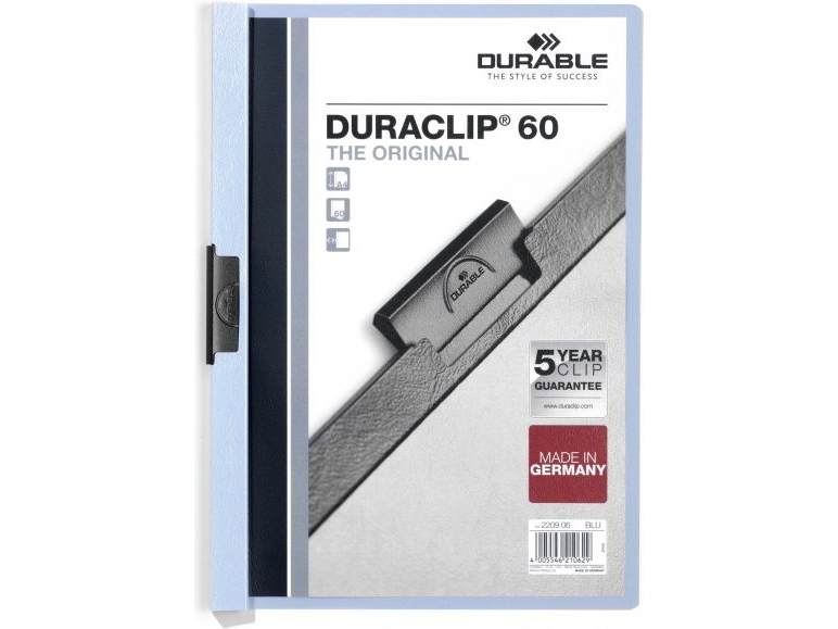 DURABLE DURACLIP 60 - Klemmefil - for A4 (210 x 297 mm) - kapacitet: 60 ark - blå med transparent frontdække