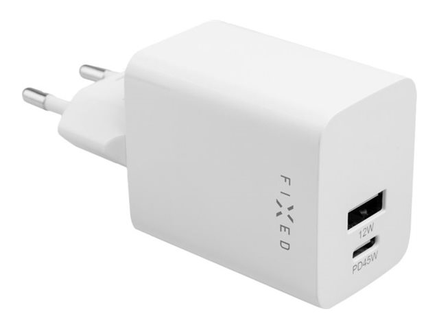 FIXED - Strømforsyningsadapter - rejse - 45 Watt - PD 3.0, SFC - 2 output-stikforbindelser (24-pin USB-C (45 watt), USB) - hvid