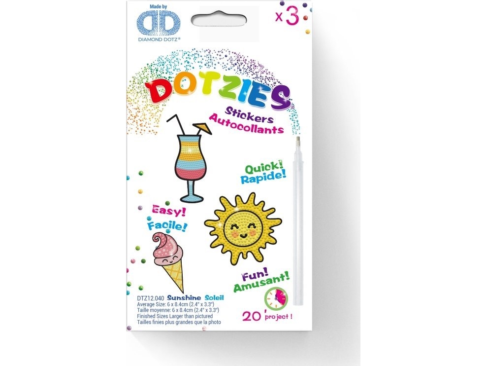 Diamond Dots Kreativt Sæt Diamanttegning Sunshine, 3 Klistermærker, Dtz12.040
