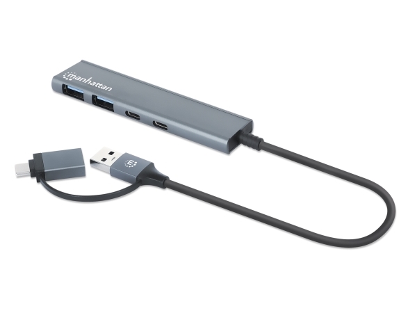 Manhattan 181075, Usb 3.2 Gen 1 (3.1 Gen 1) Type-A + Type-C, Usb 3.2 Gen 1 (3.1 Gen 1) Type-A, Usb 3.2 Gen 1 (3.1 Gen 1) Type-C, 5000 Mbit/S, Grau, A