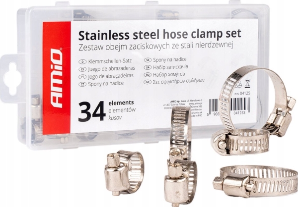 Ruostumattomasta teräksestä valmistetut puristimet 34 kpl amio-04125