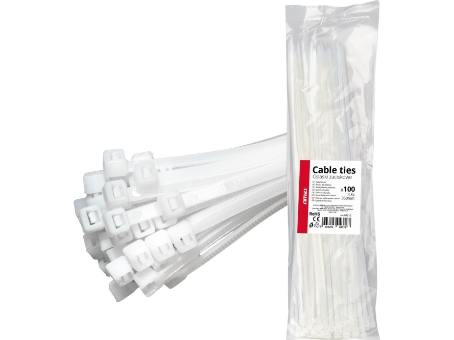 Spændebånd hvid 4,8×350mm 100 stk amio-04312