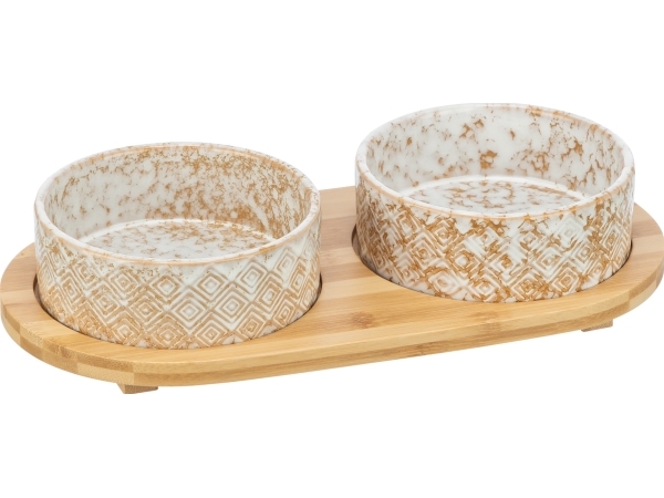 Trixie Bowl set, 2 × 0.8 l/ø 16 cm/39 × 8 × 20 cm, white/ecru | Sällskapsdjur - Hund - Mat- och vattenskålar | GameStuff
