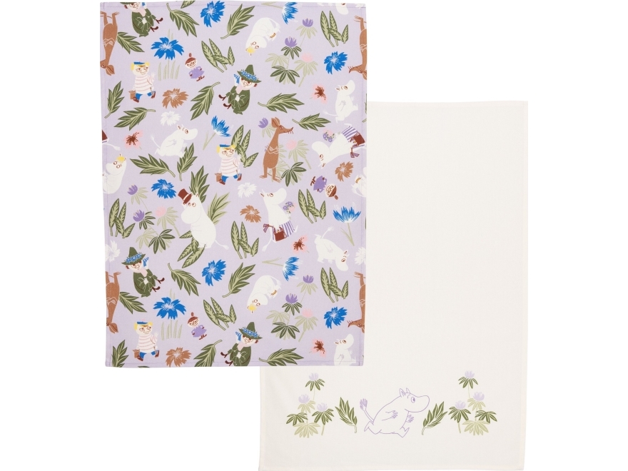 Produktfoto för Arabia Mumin kökshandduk 50 x 70 cm, 2 st, lila/off-white