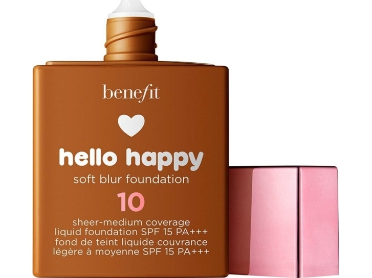 Benefit Hello Happy Soft Blur foundation, mat finish, flydende, 10 Deep Warm, SPF 15, 30 ml