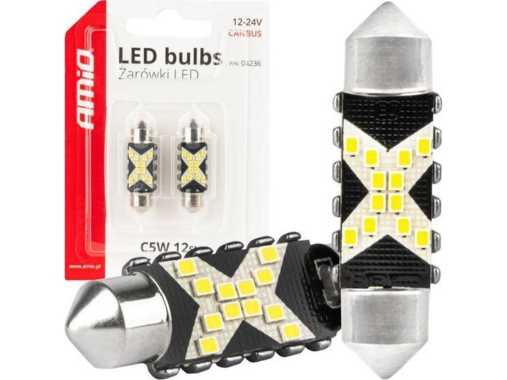 LED-lamput CANBUS Festoon C5W 12SMD 2016 36mm Valkoinen 12V 24V AMIO-04236 AMIO-04236