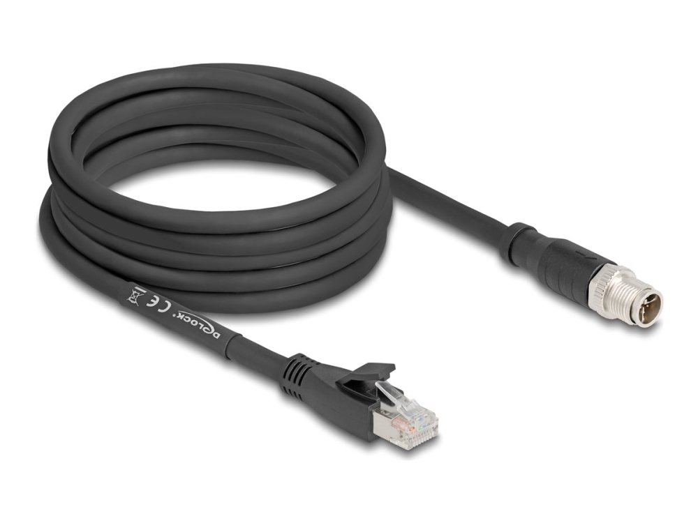 Delock - Netzwerkkabel - 8-Polig M12-X (Stecker) Auf Rj-45 (Stecker) - 5 M - 6,8 Mm - S/Ftp - Cat 5E - X-Codiert, Flexibel - Schwarz